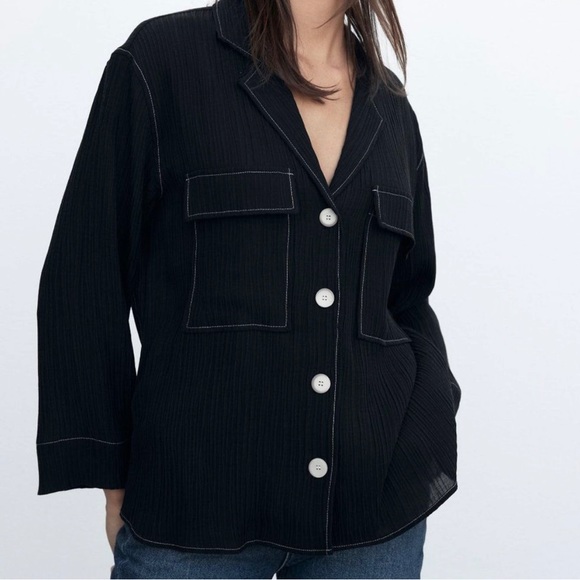 Zara topstitched blouse black - Picture 2 of 11